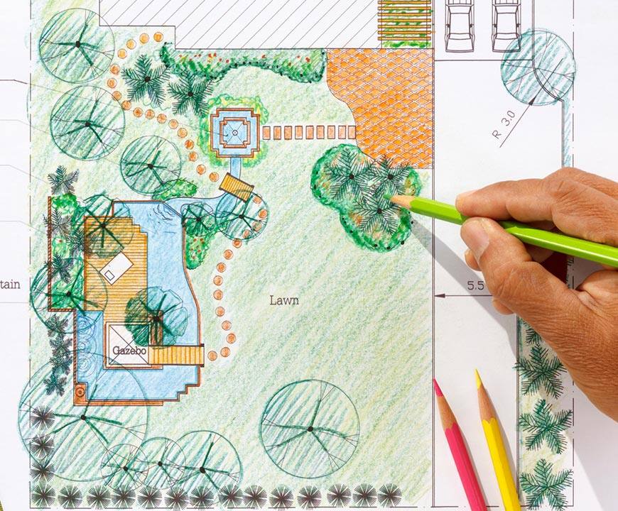 Sketch of landscape design for a Potomac, MD backyard