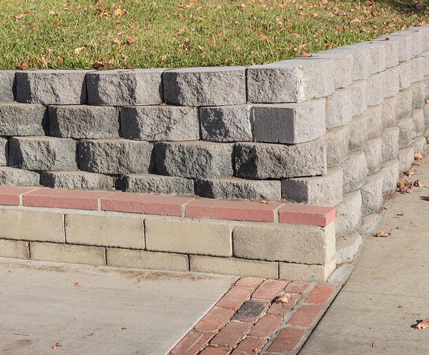 Multiple retaining wall bricks hardscaping at a Germantown, MD home